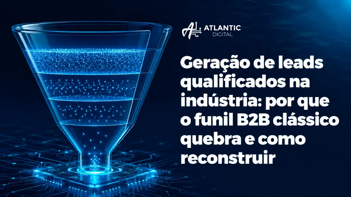 Funil de vendas industrial em vidro com partículas luminosas sobre placa de circuito
